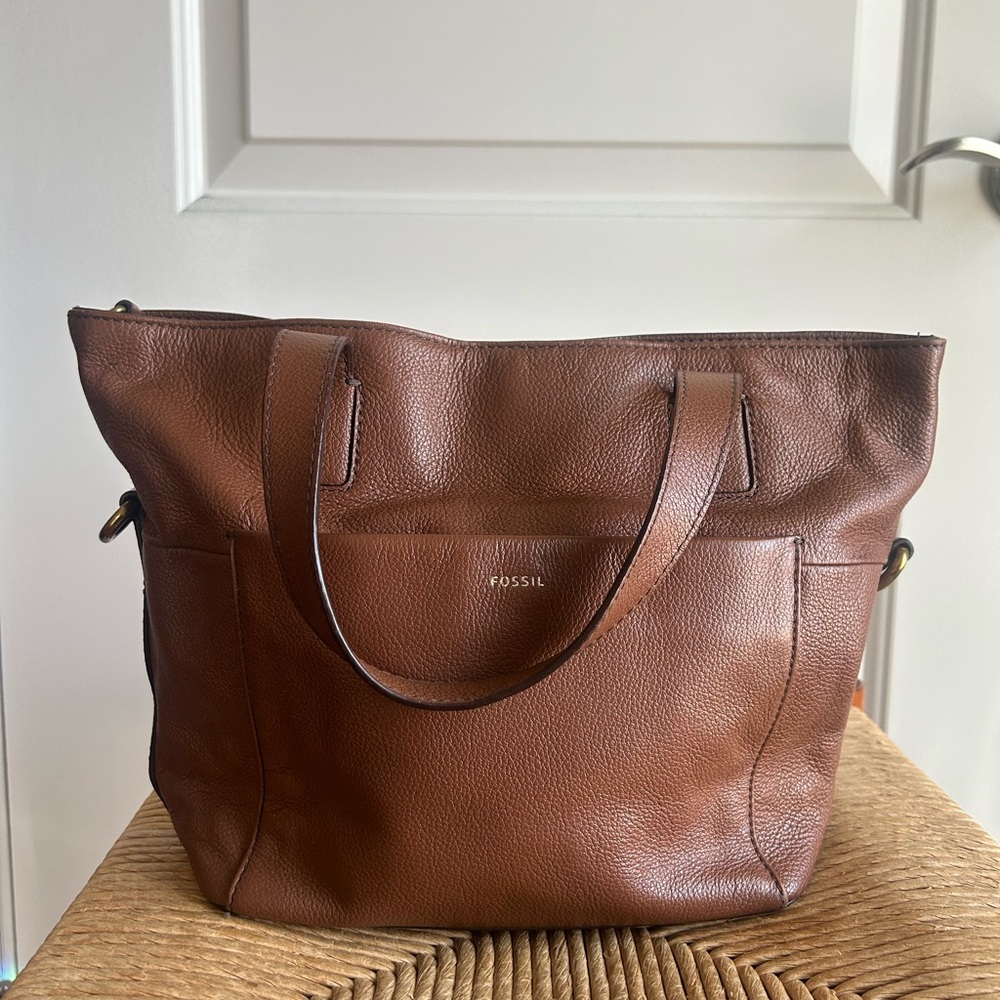 Fossil Rich Brown Leather Tote